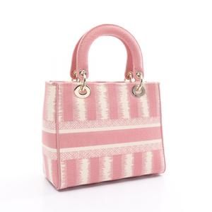 Dior Lady Pink White Handbag D-Lite Medium